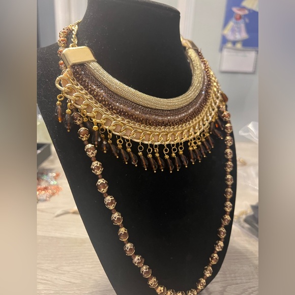 AMAZING NECKLACE SET!! Brown vintage Bib statement EVERYTHING!!! - Picture 3 of 6